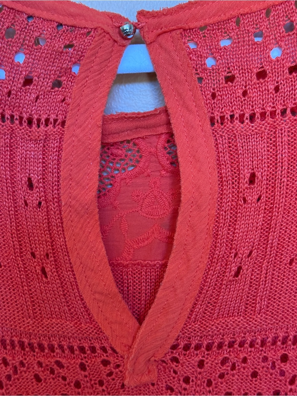 Free People Crochet Lace Bell-Sleeve Top - Red/Orange Size M - Picture 5 of 5
